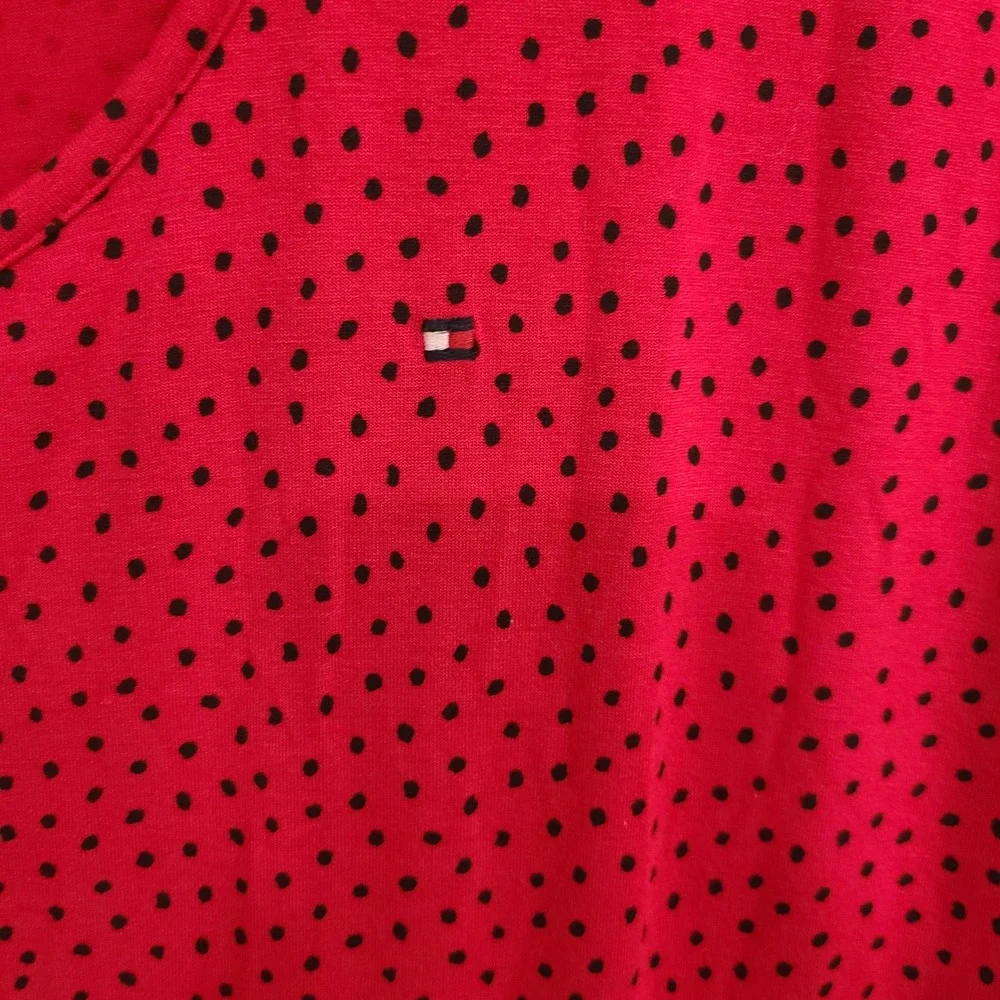Tommy Hilfiger Red Polka Dot Jersey Dress XL Short Sleeve J2DDR611 A-Line Midi